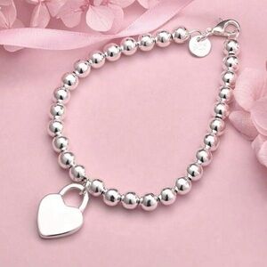 New 925 Silver Plated 8Inches Heart Lock Beads Necklace Bracelet